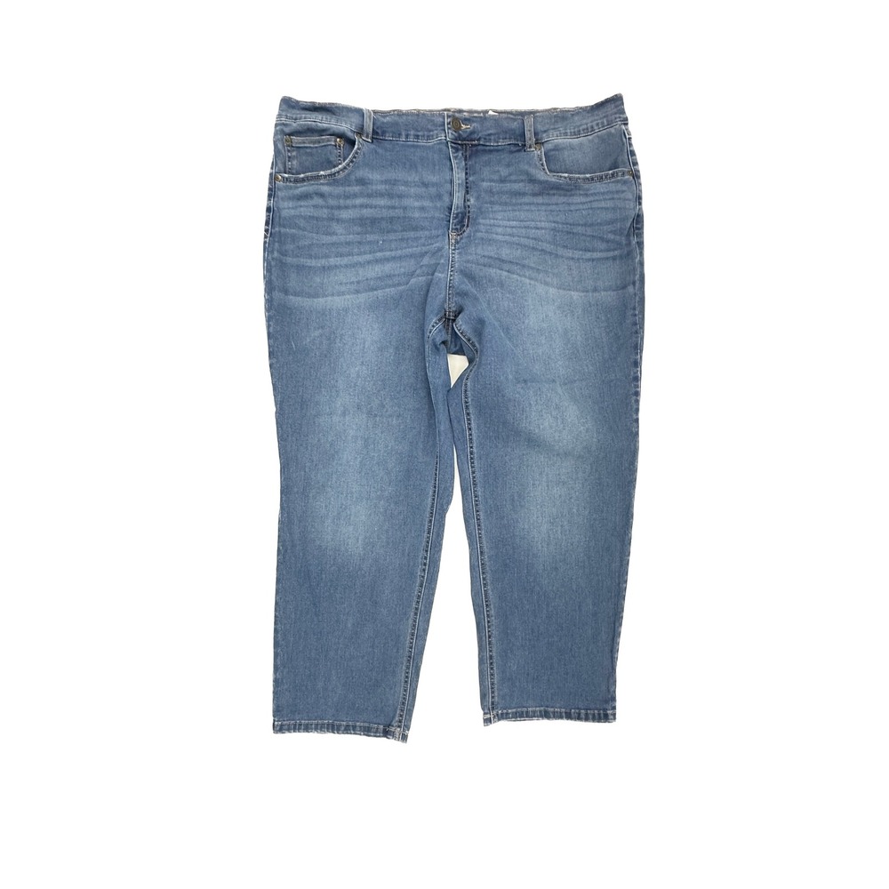 Terra & Sky Womens 22W Petite Straight Leg Jeans Light Wash Blue Stretch Denim